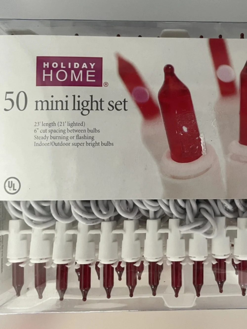 Holiday Home 50 Red Mini Christmas Lights White Wire 23' String Light Set NEW